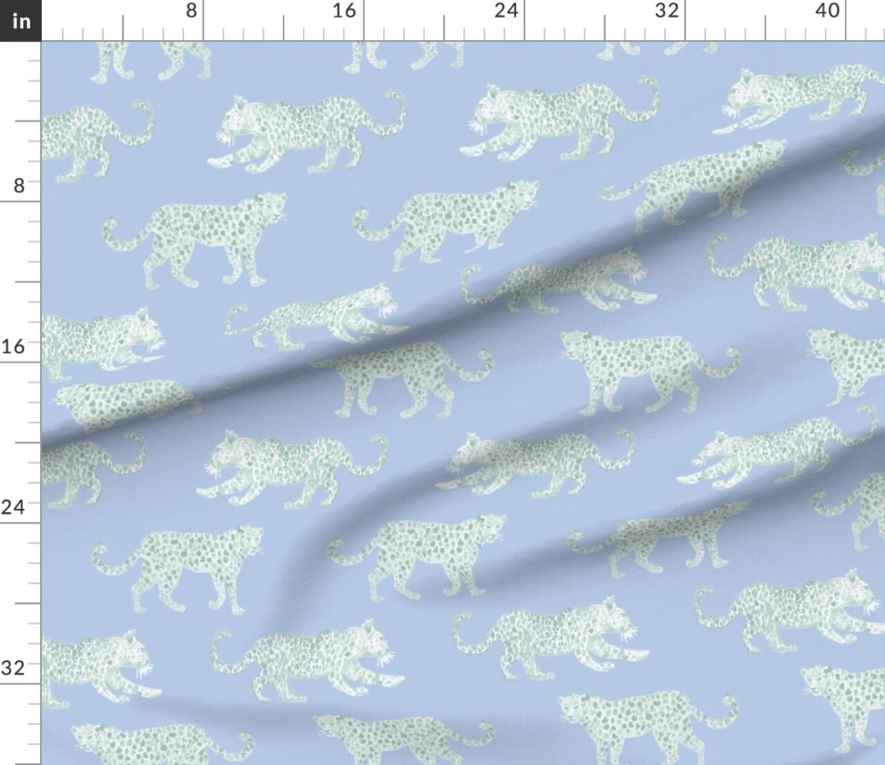 Various Fabrics by the Yard or Fat Quarter Animal Green Blue Nature Illustrative Big Cat Custom Printed Fabric by Spoonflower